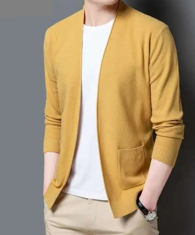 Męski sweter typu kardigan z kieszeniami