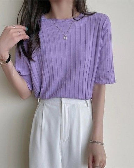 Damski T-shirt prążkowany o luźnym kroju