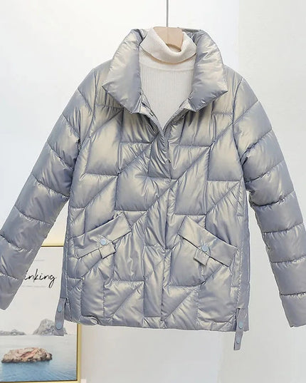 Damska kurtka zimowa z połyskującej tkaniny