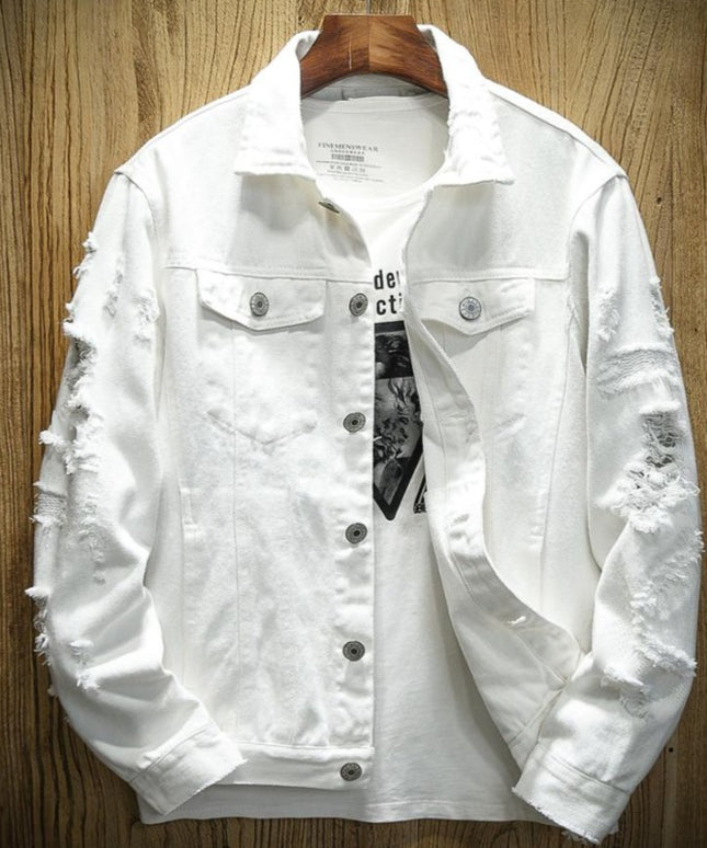 Męska kurtka jeansowa klasyczna z przetarciami