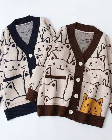 Damski sweter typu kardigan z kotami