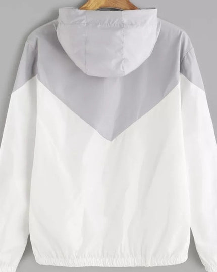 Damska kurtka przejściowa przeciwdeszczowa kontrastowa z kapturem