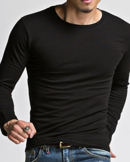 Męska koszulka z długim rękawem klasyczna z okrągłym dekoltem