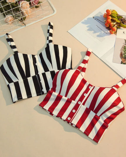 Damski crop top w paski z guziczkami