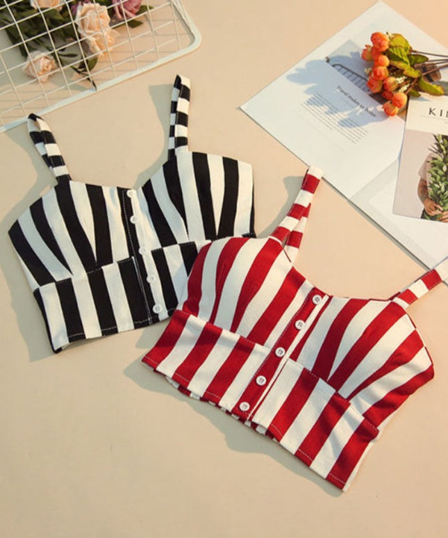 Damski crop top w paski z guziczkami