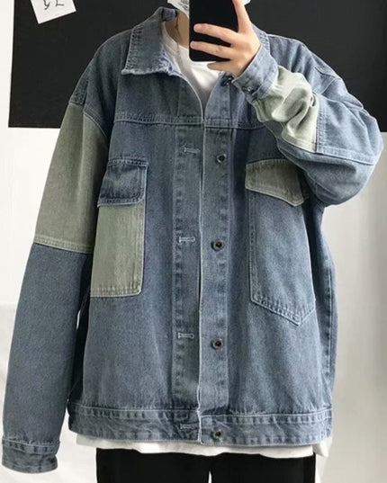 Męska kurtka jeansowa oversize z kontrastowymi wstawkami