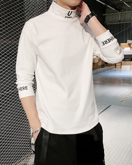 Męska koszulka z długim rękawem o prostym kroju z golfem