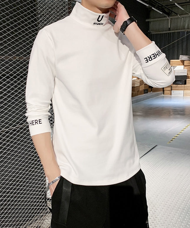 Męska koszulka z długim rękawem o prostym kroju z golfem