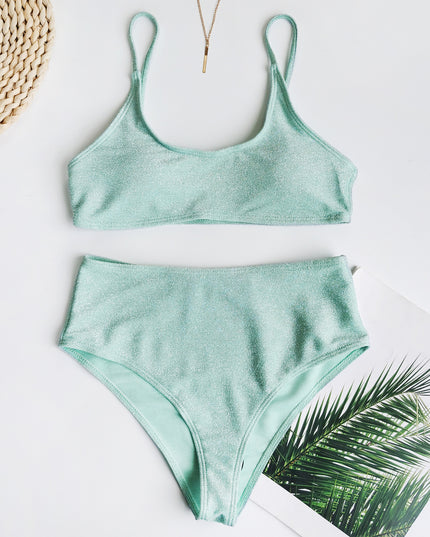 Damski dwuczęściowy strój kąpielowy bikini z błyszczącego materiału