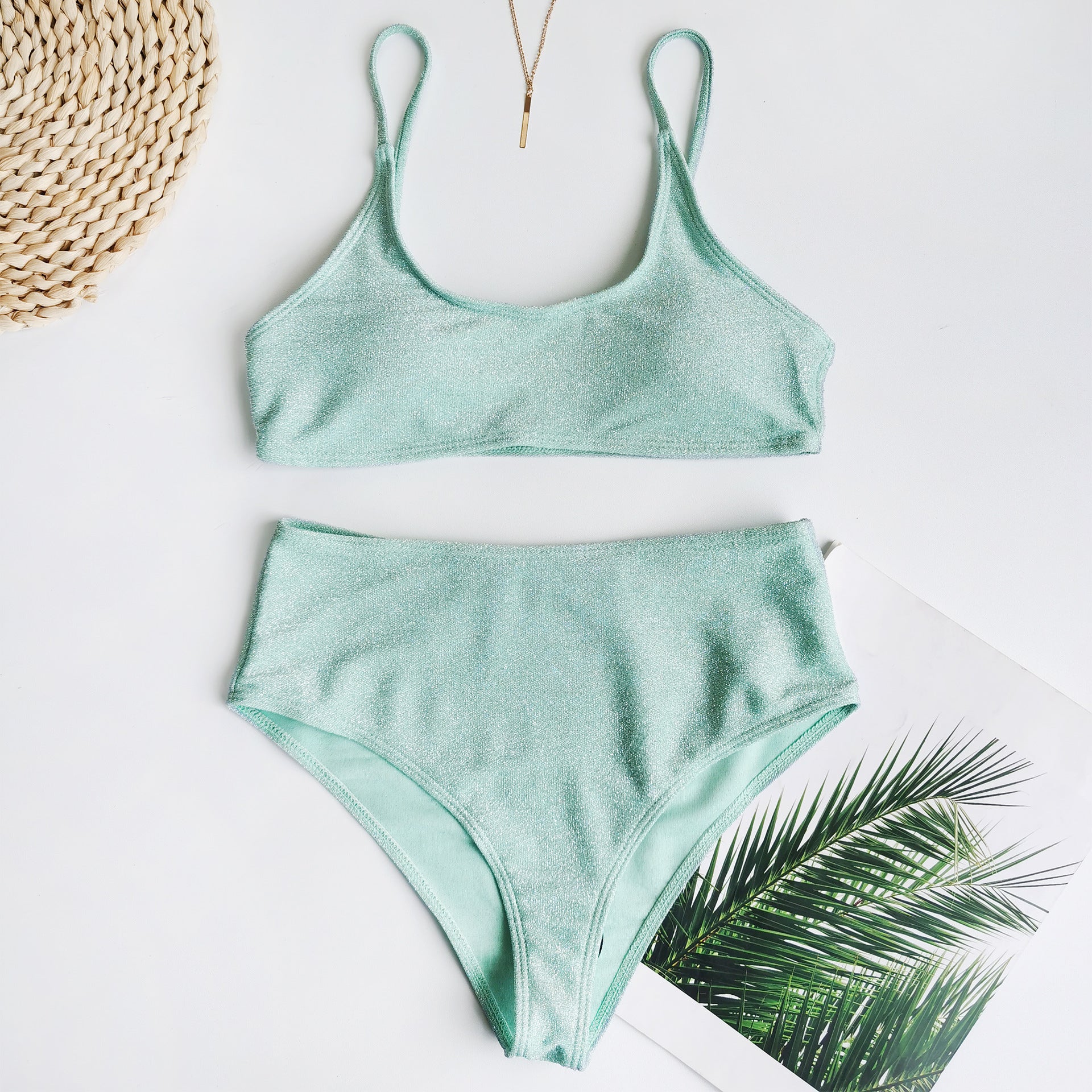 Damski dwuczęściowy strój kąpielowy bikini z błyszczącego materiału