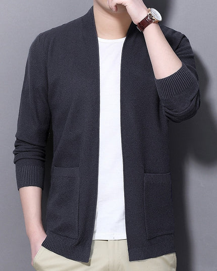 Męski sweter typu kardigan z kieszeniami