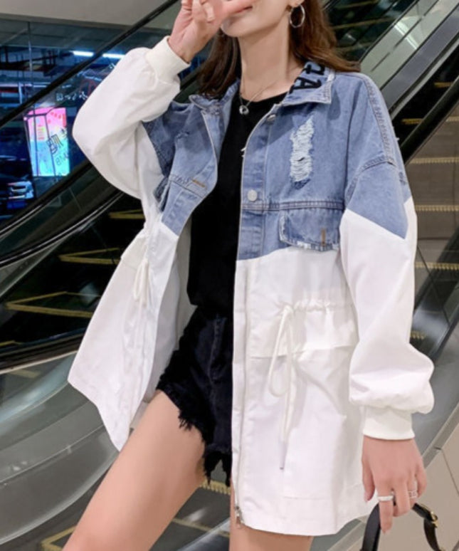 Damska kurtka jeansowa dwukolorowa oversize