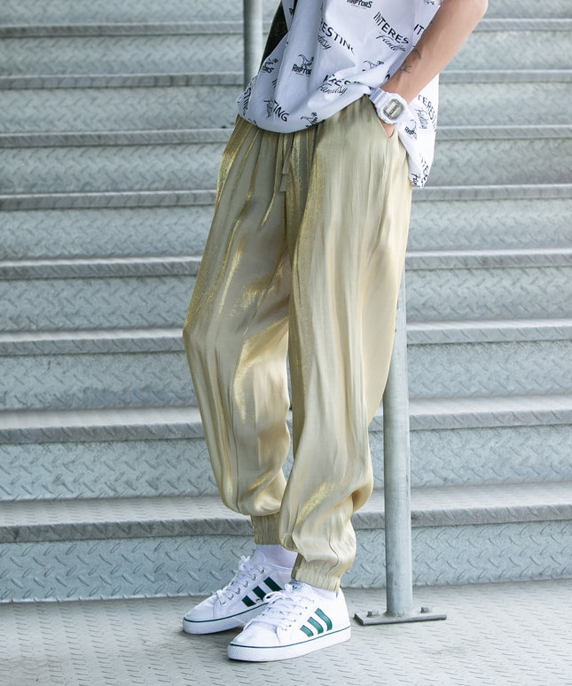 Męskie spodnie treningowe z połyskującej tkaniny