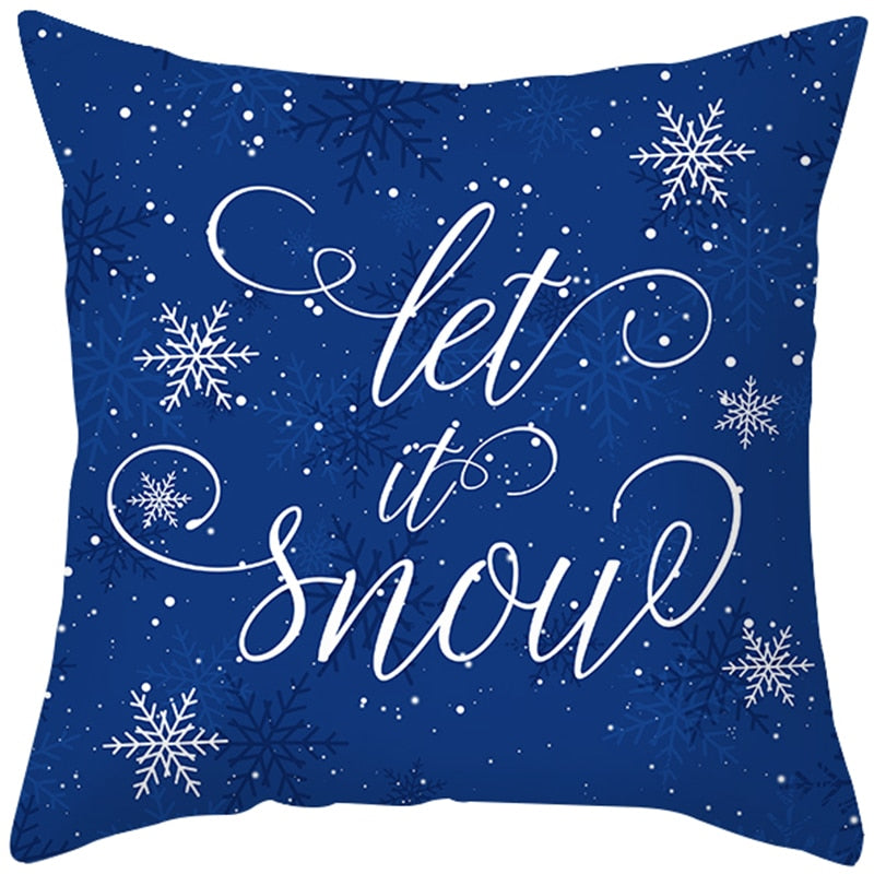 Świąteczna poszewka na poduszkę z napisem Let it snow