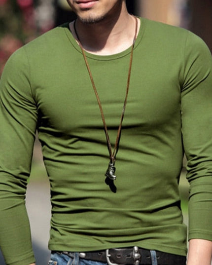 Męska koszulka z długim rękawem klasyczna z okrągłym dekoltem
