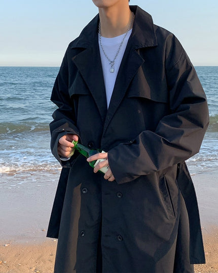 Męski długi płaszcz elegancki zapinany na guziki