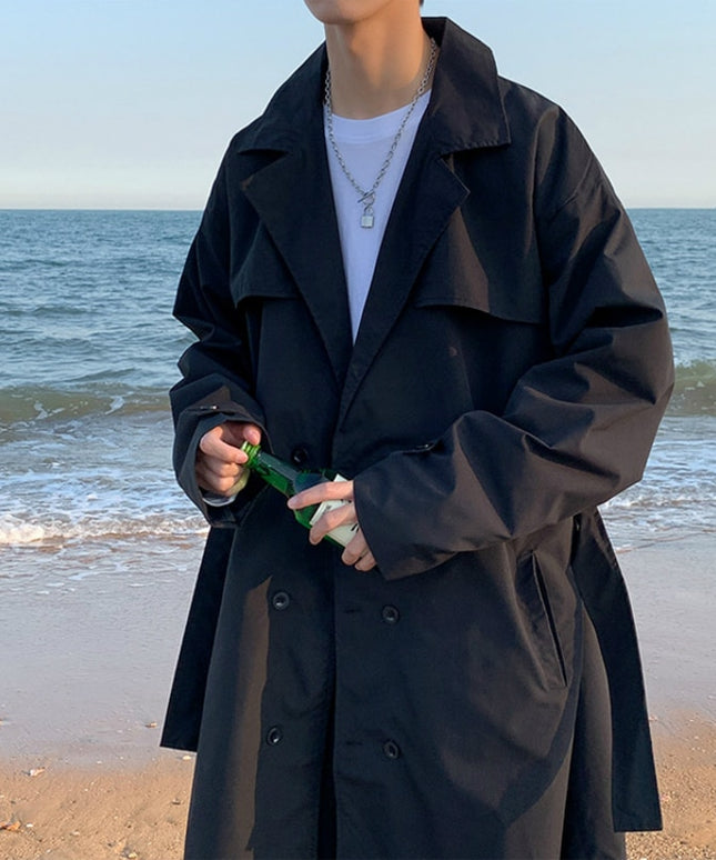 Męski długi płaszcz elegancki zapinany na guziki