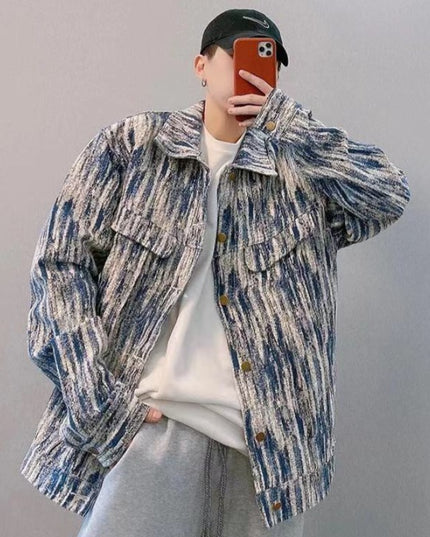 Męska kurtka jeansowa oversize w abstrakcyjny print