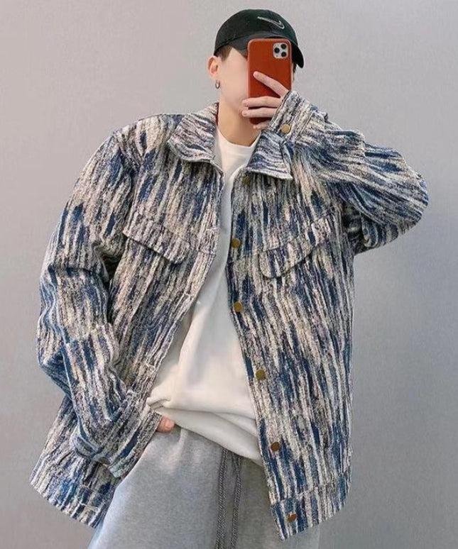 Męska kurtka jeansowa oversize w abstrakcyjny print