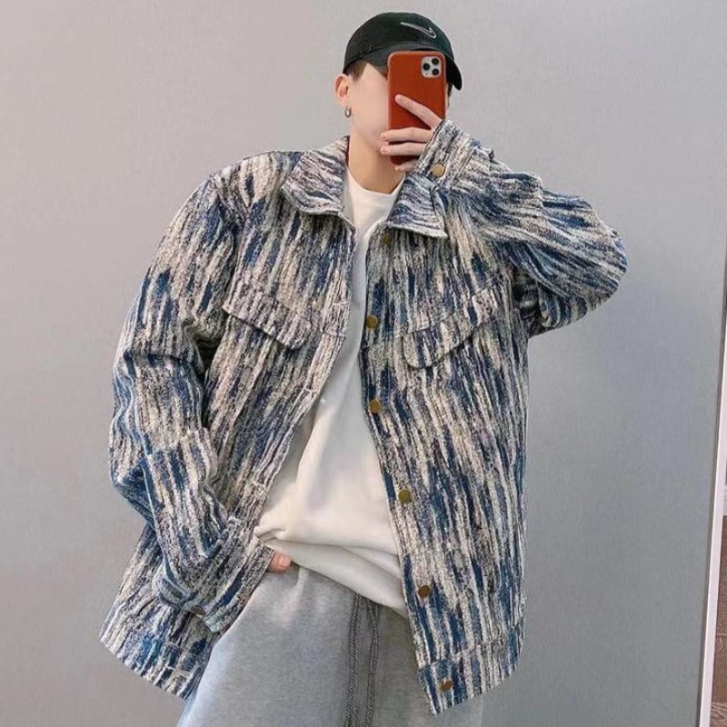 Męska kurtka jeansowa oversize w abstrakcyjny print