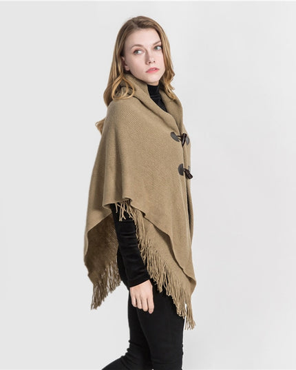 Damski sweter rozpinany z frędzlami typu ponczo