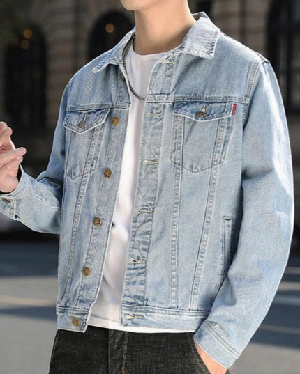 Męska kurtka jeansowa o prostym kroju z przeszyciami