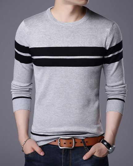 Męski sweter z dekoltem w łódkę w poprzeczne pasy