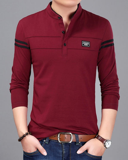 Męska koszulka z długim rękawem typu polo ze stójką