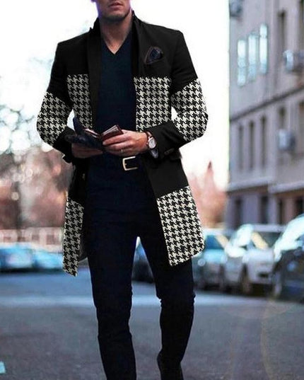 Męski płaszcz w dwukolorowy z pepitką