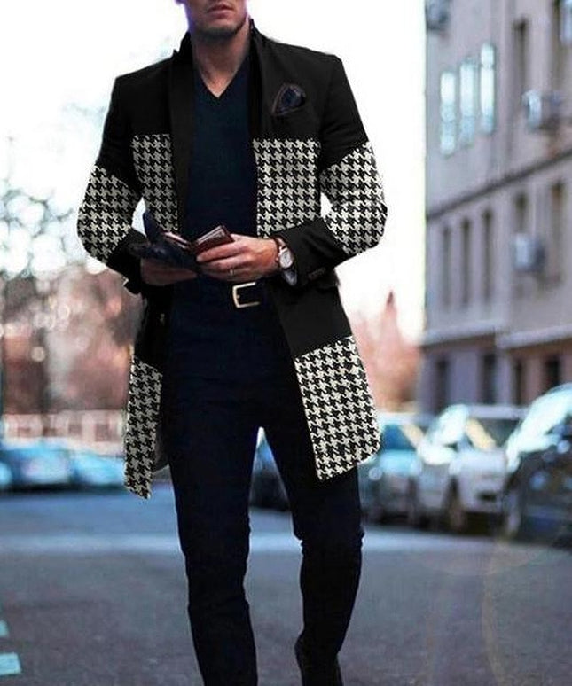 Męski płaszcz w dwukolorowy z pepitką