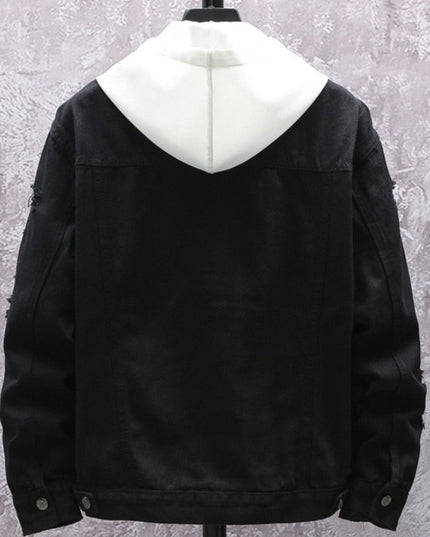 Męska kurtka jeansowa z przetarciami i dziurami