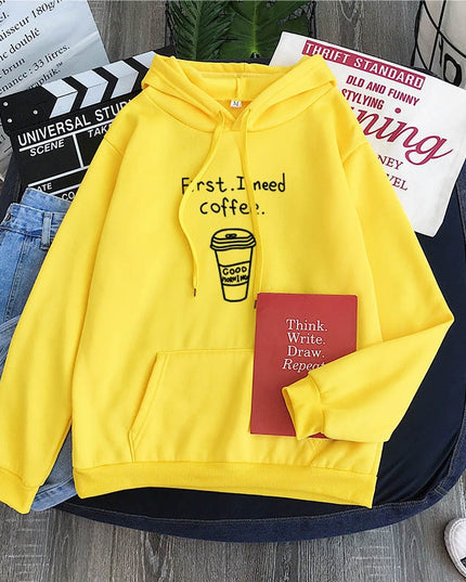 Męska bluza z napisem First. I need coffee