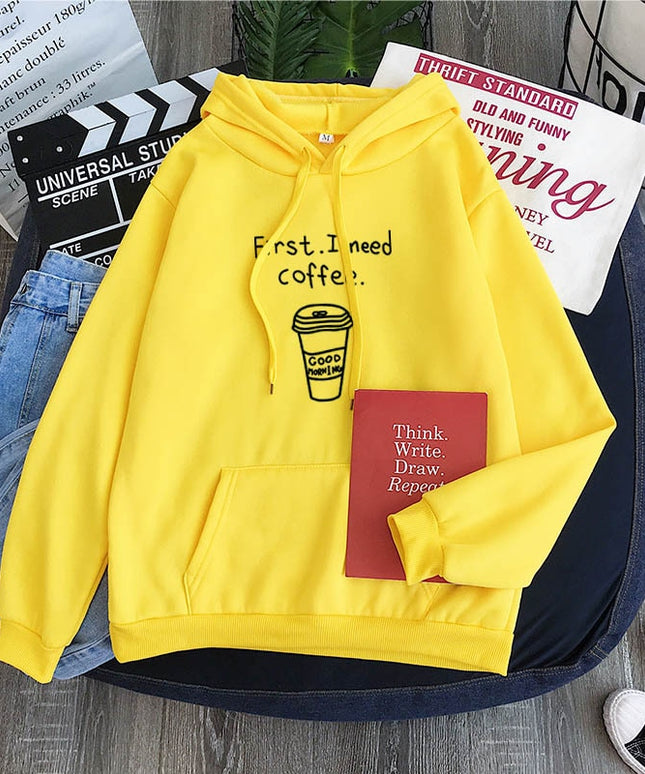 Męska bluza z napisem First. I need coffee