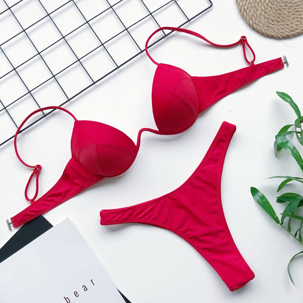 Damski strój kąpielowy dwuczęściowy bikini z głębokim dekoltem