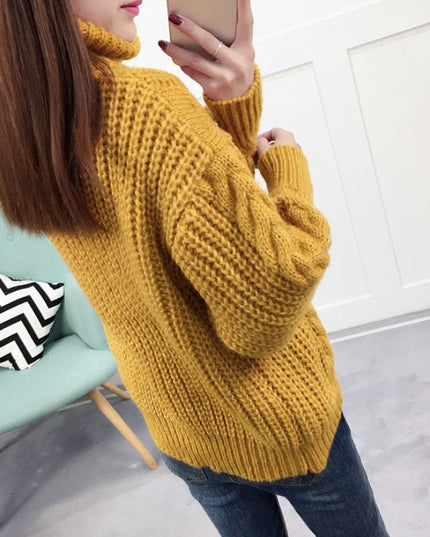 Damski sweter dziergany z golfem oversize