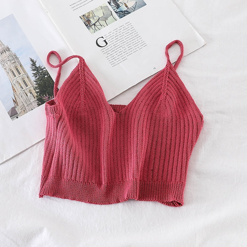 Damski crop top dzianinowy na ramiączkach