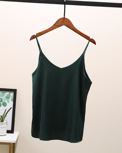 Damski top z satynowej tkaniny na cienkich ramiączkach