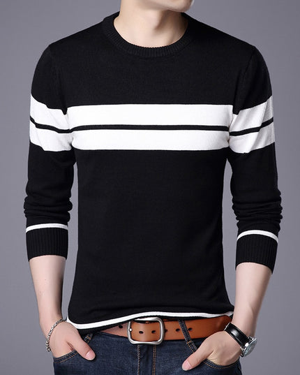 Męski sweter z dekoltem w łódkę w poprzeczne pasy