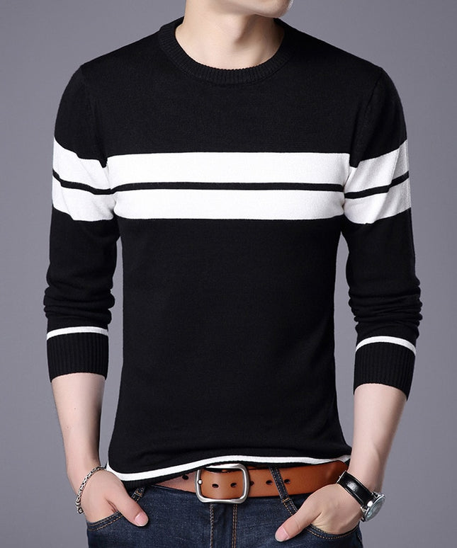 Męski sweter z dekoltem w łódkę w poprzeczne pasy