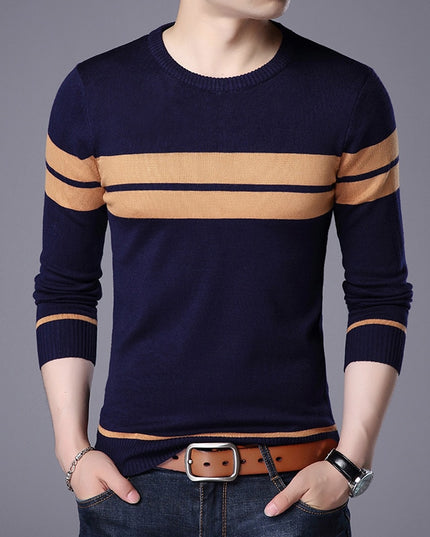 Męski sweter z dekoltem w łódkę w poprzeczne pasy