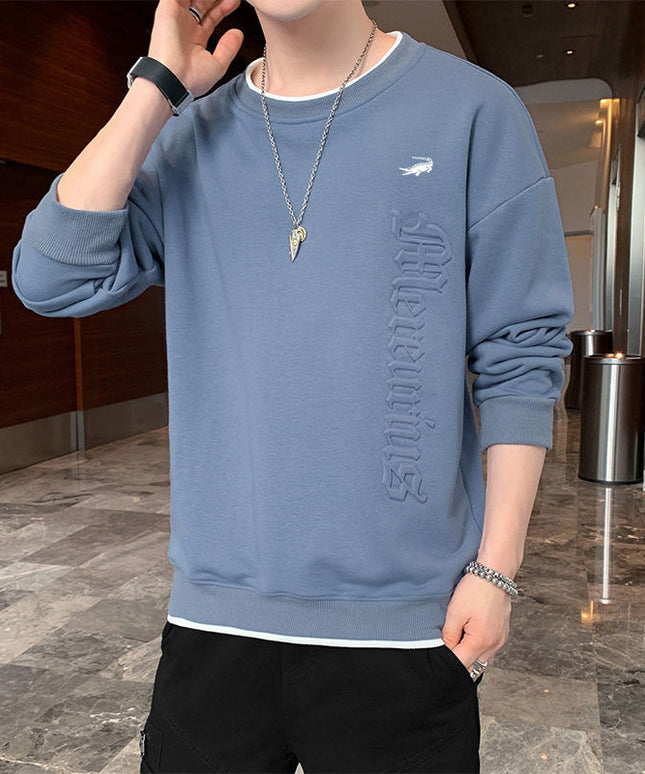 Męska bluza bez kaptura z naszywką i wytłoczonym napisem