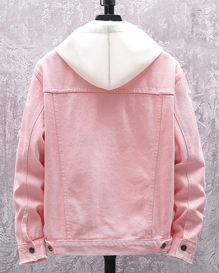 Męska kurtka jeansowa z przetarciami i dziurami