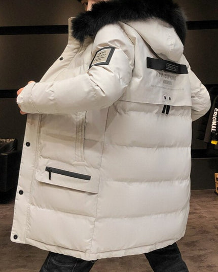 Męski płaszcz zimowy ocieplany z kapturem