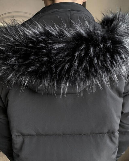 Męski płaszcz zimowy z futrzanym kapturem