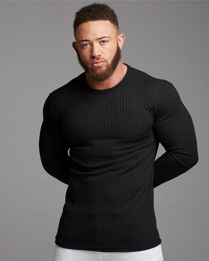 Męski sweter z prążkowanej dzianiny z dekoltem w łódkę