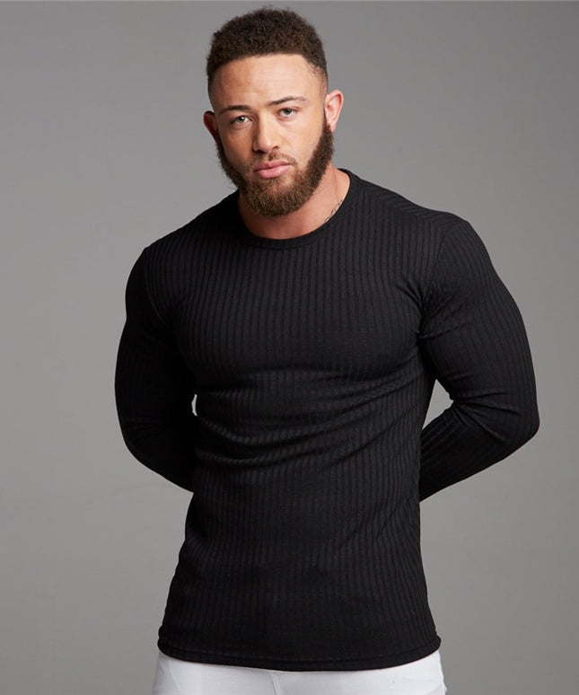 Męski sweter z prążkowanej dzianiny z dekoltem w łódkę