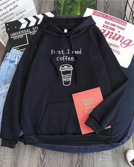 Męska bluza z napisem First. I need coffee