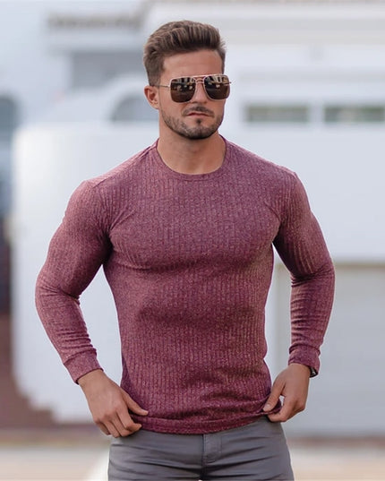 Męski sweter z prążkowanej dzianiny z dekoltem w łódkę