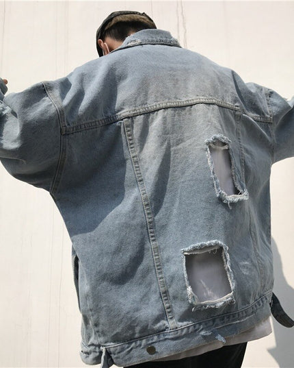 Męska kurtka jeansowa oversize z przetarciami