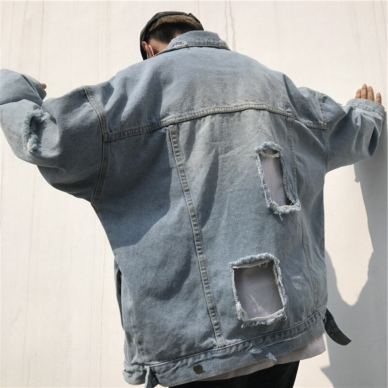Męska kurtka jeansowa oversize z przetarciami
